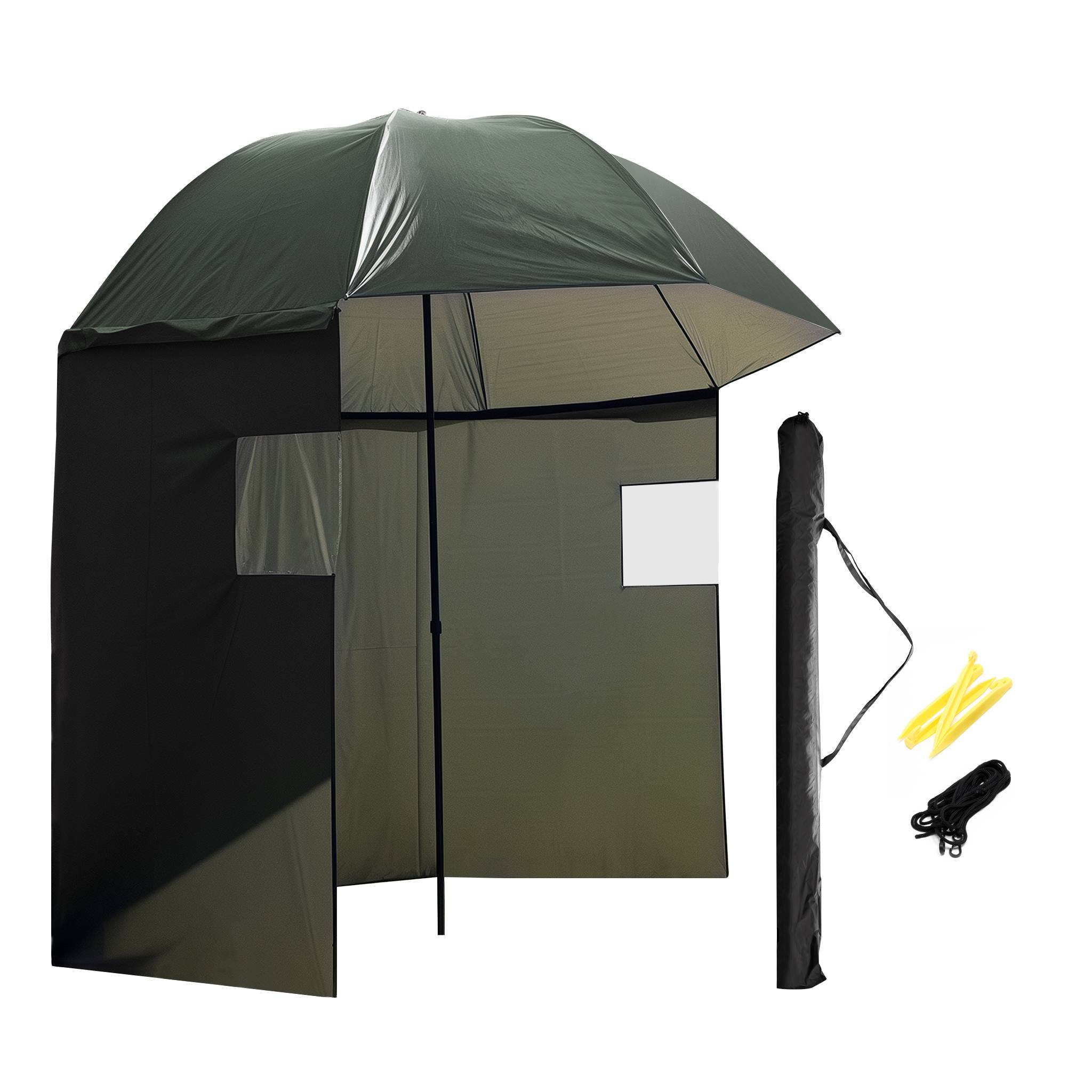 Guarda-chuva de pesca personalizado de 250 cm com parede lateral removível e janelas de visualização