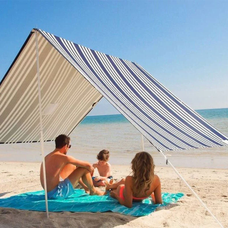 Cortina de praia portátil personalizada de 330 x 180 cm com postes de alumínio