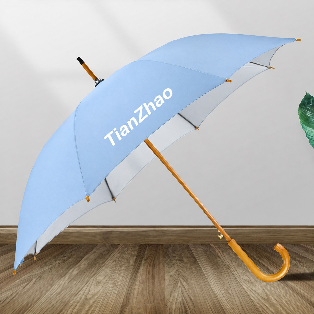Guarda-chuva de golfe promocional com alça de madeira personalizada com 8 costelas