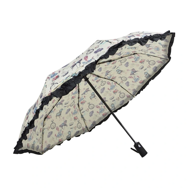 Guarda-chuva dobrável à prova de vento com 3 rendas