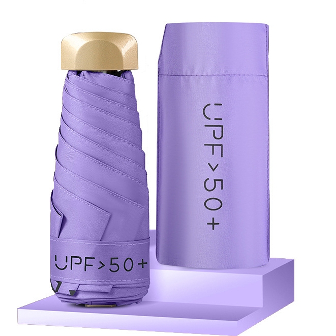 Mini guarda-chuva dobrável UPF 50+ ultracompacto com revestimento UV preto para sol e chuva