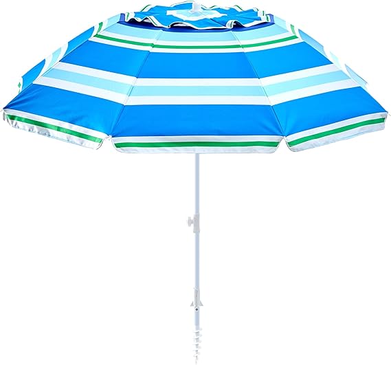 Guarda-chuva de praia ajustável listrado UPF50+